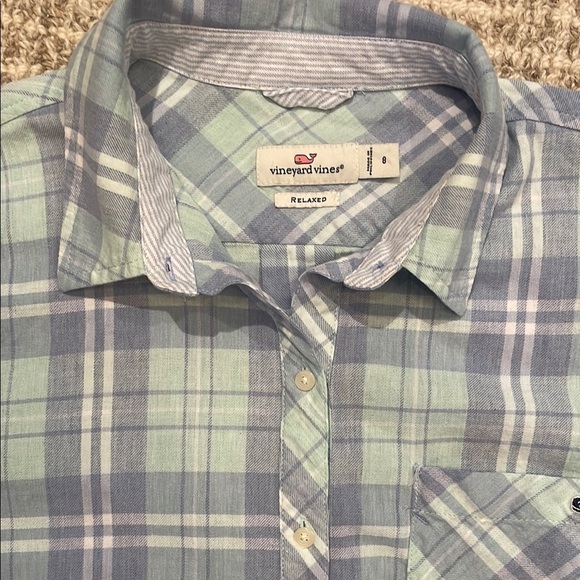 Women’s VINEYARD VINES Blue and Green Button Down Shirt Relaxed Fit Sz 8 - Picture 3 of 6